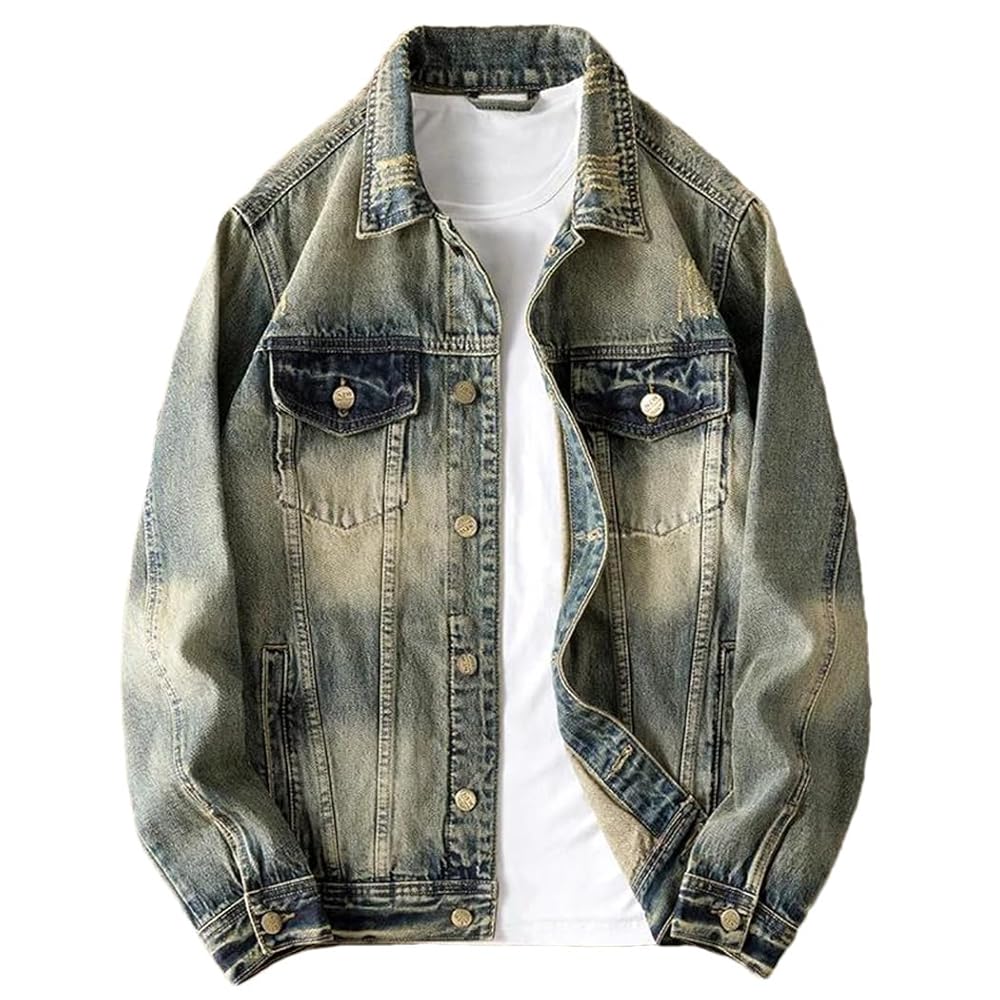 Autumn Vintage Denim Jacket Men Hip-Hop Fashion Washed Denim
